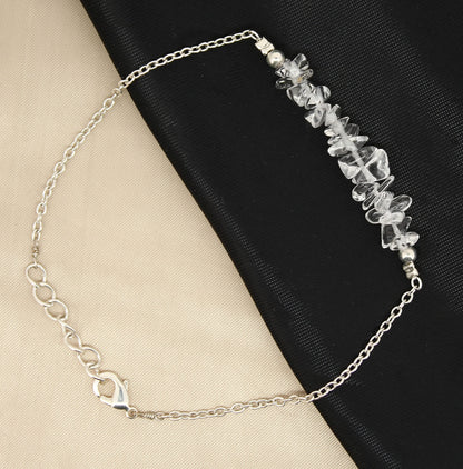 Gempires Natural Gemstone Chip Bar Bracelet for Women, Crystal Healing Bracelet, Multiple Gemstone Options, Adjustable Yellow Gold Plated Chain (7” + 1” Extender), Dainty Stackable Jewelry Gift for Her (Clear Quartz)