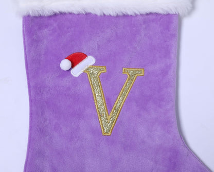 AUAWMLK 20-Inch Christmas Stocking with Embroidered Letter, Thick and Luxurious Purple Velvet with Super Soft Plush Cuff Personalized Festival Decoration for Xmas and New Year Party (Letter A)
