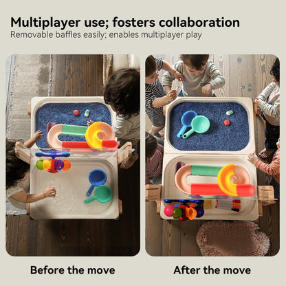 bopoobo Sand and Water Table for Toddlers, 4 in 1 Kids Wooden Sensory Activity Table with 2 Storage Bins, Painting Acrylic Board, Slide Track Toy & Windmill Suction Cups Toy, Beach Accessories
