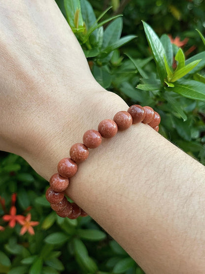 GAF TREASURES Red Goldstone Crystal Bead Bracelet 8mm, Genuine Red Goldstone Stretch Gemstone Bracelet, Healing Crystal Bracelet, Gift for Men & Women (1)