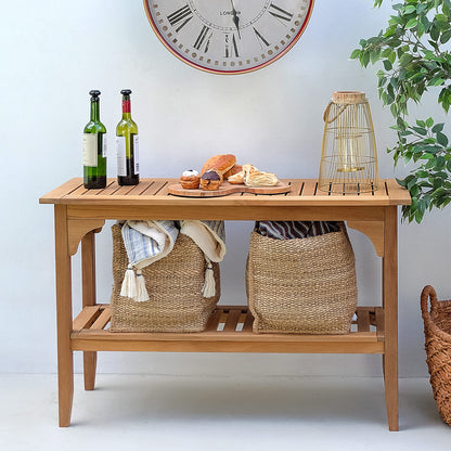 Cambridge Casual Auburn Solid Teak Wood Outdoor Console Table – Narrow Garden Table with Bottom Shelf for Patio, Deck, or Poolside – Premium Weather-Resistant