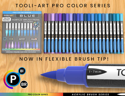 TOOLI-ART 22 Flexible Brush Tip Acrylic Paint Pens Markers Set 1-7mm Line for Rock Painting, Glass, Mugs, Wood, Metal, Canvas, Plastic. Non Toxic Waterbased Quick Drying Assorted Skin