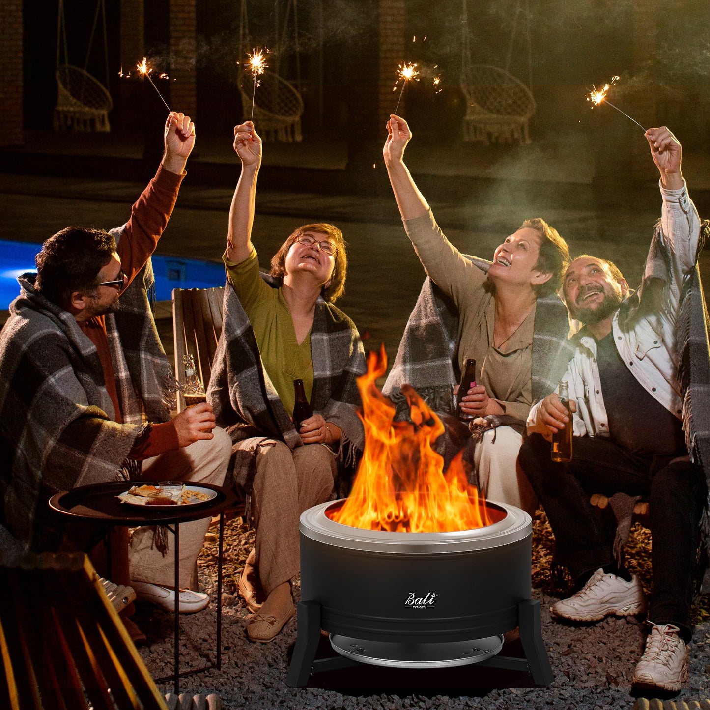 BALI OUTDOORS 22 inch Smokeless Firepit Outdoor, Outdoor Fire Pit Patio with Ash Pan, Portable Fire Pit Wood Burning