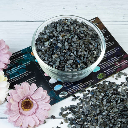 Crocon 1/2 LB Crushed Larvikite Chips Bulk Stones 1100+ Carats Natural Quartz Pieces Irregular Shape Gemstones for House Warming Gifts New Home and Chakra Healing Crystals Home Décor Gifts for Women