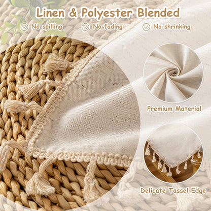 MYSKY HOME Table Cloth 60x84 in Rectangle Table, Heavy Duty Cotton Tassel Linen Look Waterproof Tablecloths Farmhouse Tablecloth, Wrinkle Free Table Cover with Beige Tassels for Kitchen Dining, Party