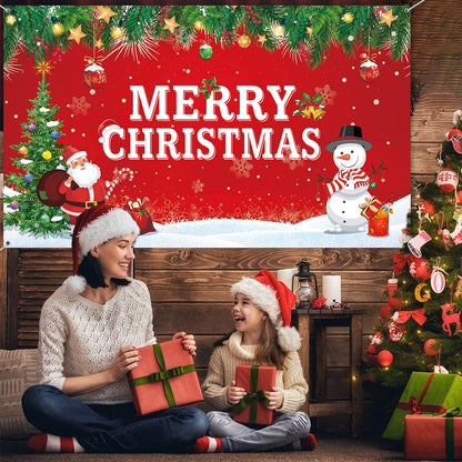 Merry Christmas Backdrop for Photography Banner Large Snow Wonderland Backdrop Winter Snowman Scene Xmas Santa Tree Background for Outdoor Indoor Christmas Decorations Party Gifts, 72.8 x 43.3 Inch