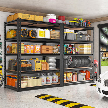 REIBII 2400LBS Storage Shelves 5 Tier Garage Shelving Heavy Duty, Adjustable Metal Shelving Unit, Garage Shelves for Basement, Warehouse, Pantry, Closet, Kitchen 72" H x 35.55" W x 16" D, Black
