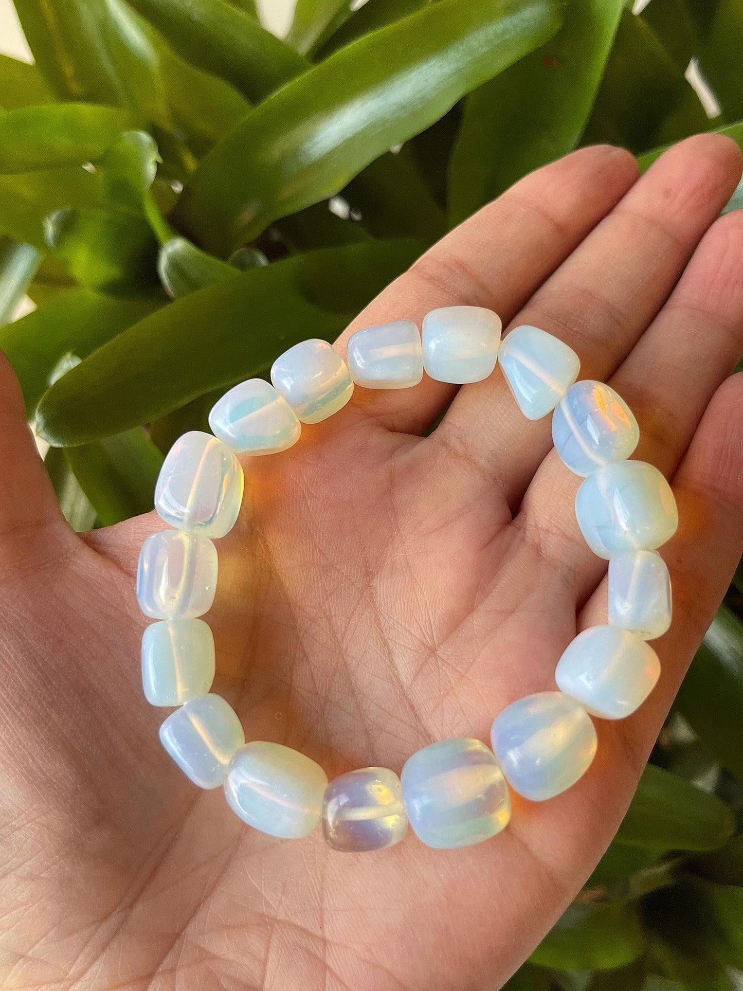 GAF TREASURES Opalite Crystal Nugget Bracelet, Genuine Opalite Tumbled Gemstone Bracelet, Healing Crystal Bracelet, Gift for Men & Women (1)