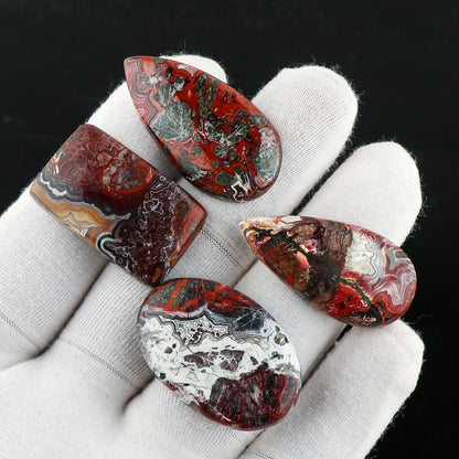 CRYSTALIS Wholesale 4pcs Natural Crazy Lace Agate Loose Gemstone Bulk Cabochons Jewelry Making Supply, Chakra & Healing Polished Stones, Wire Wrapping, DIY, Gem Collection