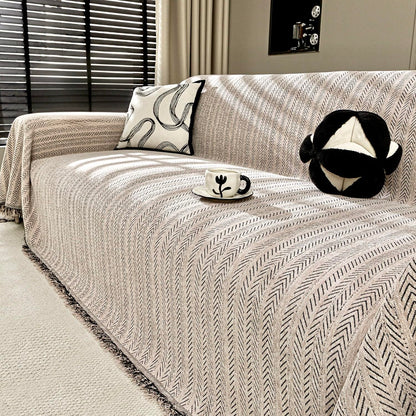 Nobildonna Chenille Couch Cover for Sofa Cover Washable Pet Scratch Couch Covers Tassel Sofa Slipcover for 2 Cushion Couch,Furniture Protector Blanket for Living Room,Camel Brown 71"x118"