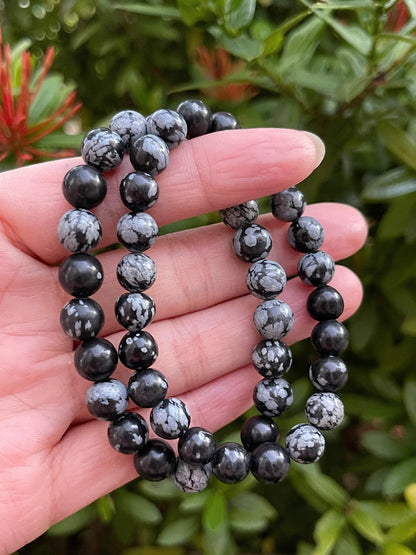 GAF TREASURES Snowflake Obsidian Crystal Bead Bracelet 8mm, Genuine Snowflake Obsidian Stretch Gemstone Bracelet, Healing Crystal Bracelet, Gift for Men & Women (1)