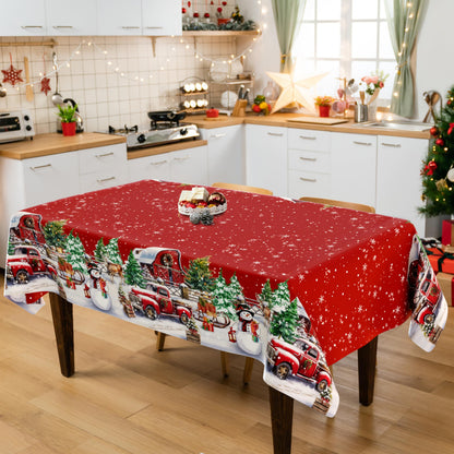 THAWAY Christmas Tablecloth 60×84 Inch Rectangular Winter Snowman House Christmas Trees Red Washable Table Cover Waterproof Polyester Xmas Table Cloths for Holiday Home Picnic Dinner Decor