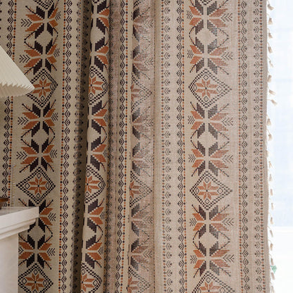 Boho Western Curtains 84 Inch Length 2 Panels Geometric Patterned Drapes Bohemian Semi Sheer Rod Pocket Tassel Window Curtain Panels Bedroom Living Room Farmhouse Coffee Brown Vintage Rustic Curtains