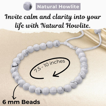 Amazing Gemstone Howlite Bracelet, Gifts For Men & Women - Protection Healing Crystal Bracelet - 6mm Gemstone Beaded Adjustable Bracelet, Pulseras Para Hombres Mujer Stocking Stuffers