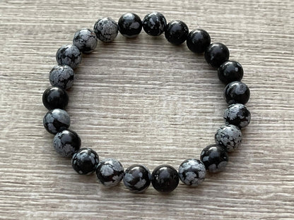 GAF TREASURES Snowflake Obsidian Crystal Bead Bracelet 8mm, Genuine Snowflake Obsidian Stretch Gemstone Bracelet, Healing Crystal Bracelet, Gift for Men & Women (1)