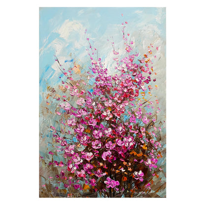 Hand-Painted Pink Purple Blooming Flower Oil Painting, Gallery Wrapped Framed 3D Textured Wall Art, Ready to Hang(24x36 inches)