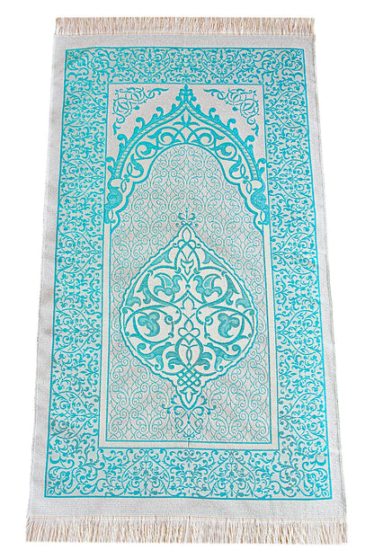 ihvan online Muslim Prayer Rug with 99 Beads Tasbih & Travel Bag, Soft Taffeta Sajadah, Lightweight & Foldable Janamaz, Portable Prayer Mat, Islamic Gift for Eid, Ramadan, Hajj & Umrah, Blue