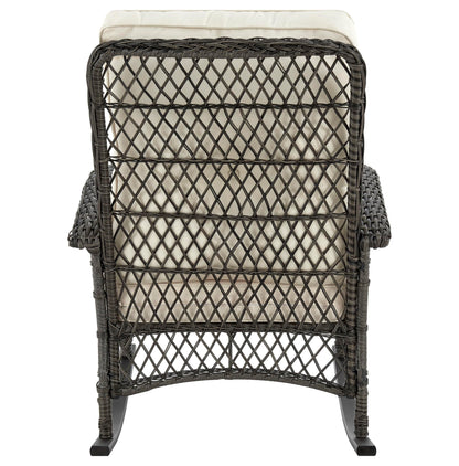 Manhattan Comfort Fruttuo Outdoor Rocking Chair with Removable Waterproof Cushions, Made of Steel Rattan, Weather-Resistant Patio Rocker with Curved Edge and Sturdy Steel Frame, Cream