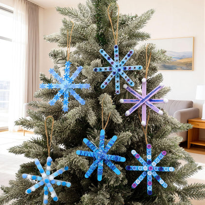 Jetec 25 Set Christmas Snowflake Craft Kit for Kids 6 Styles Christmas Ornament Make Your Own Snowflake with Pom Poms, Glitter Pens, Sequins, Diamond Sticker, Buttons, Cotton Thread for Xmas Tree