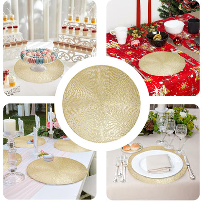Round Placemats Gold Metallic Set of 6 Vinyl Hollow Placemats 15 Inch, Washable Easy Clean Wipeable Non Slip Stain Heat Resistant Dining Table Place Mats for Wedding Party Decoration by Snowkingdom