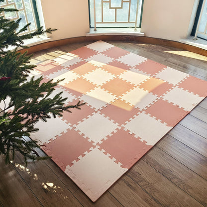 TCBunny Kids Soft EVA Foam Jigsaw Puzzle Play Mat, 36 Interlocking Tiles and Edges Baby Play Mat, for Kids Gym, Nursery, Playroom, Pet Mat, Total Floor Coverage 32 Sq Ft, Pink/Peach