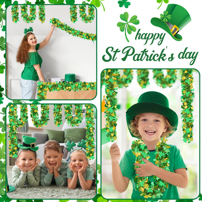 Palonu 50FT St. Patrick's Day Tinsel Garland Green Shamrock Gold Coins Metallic Tinsel Twist Garland for Irish Saint Patricks Day Party Home Decor Indoor Outdoor Decoration