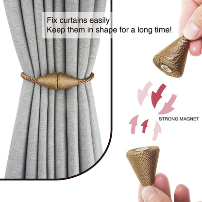 Nieffeiy 2 Pack Magnetic Curtain Tiebacks Rope Modern Handmade Curtain Tie Backs Decorative Drapes Weave Holdbacks for Window Décor, Khaki