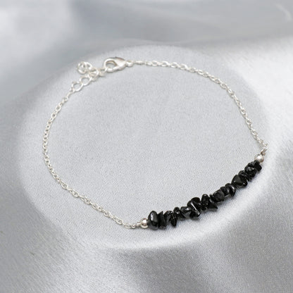 Gempires Natural Gemstone Chip Bar Bracelet for Women, Crystal Healing Bracelet, Multiple Gemstone Options, Adjustable Yellow Gold Plated Chain (7” + 1” Extender), Dainty Stackable Jewelry Gift for Her (Black Tourmaline)