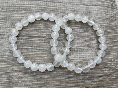 GAF TREASURES Clear Quartz Crystal Bead Bracelet 8mm, Genuine Clear Quartz Stretch Gemstone Bracelet, Healing Crystal Bracelet, Gift for Men & Women (1)