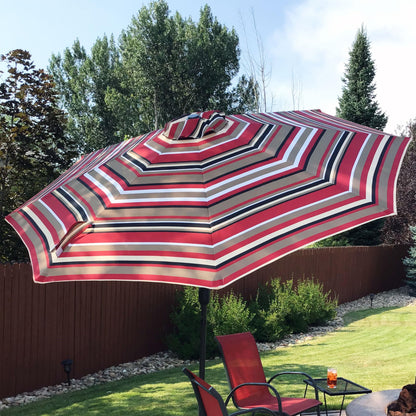 Sunnydaze Outdoor Patio Umbrella - Polyester Table Market Umbrella with Push-Button Tilt and Crank - 8 Sturdy Ribs - Awning Stripe - 9ft