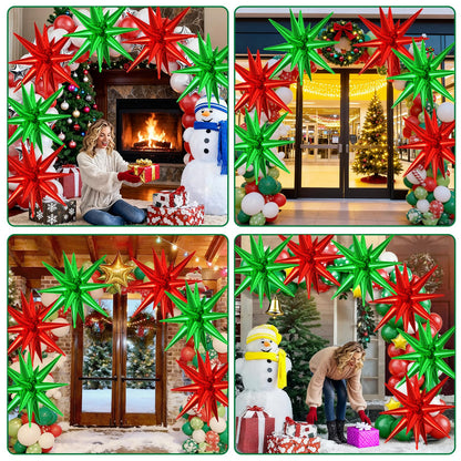 6PCS Star Balloons, 22 Inch Large Green Red Star Balloon Foil Balloons Christmas Party Balloon for Birthday Christmas Graduation Wedding Anniversary Party Backdrops Decorations