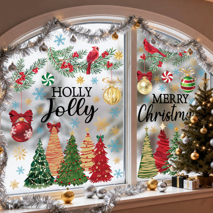 Feivando 8 Sheets Christmas Window Clings Stickers Winter Snowflake Merry Christmas Tree Xmas Window Decals for Holiday Party Home Office Shop Glass Display Decoration
