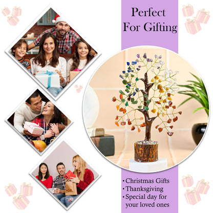 Crocon® 7 Chakra Crystal Tree of Life, Unique Gifts for Women, Meditation, Office Desk Decor, Healing Crystals Tree Gift for Women | House Warming Gift New Home Decoration Present Sister Mom Grandma