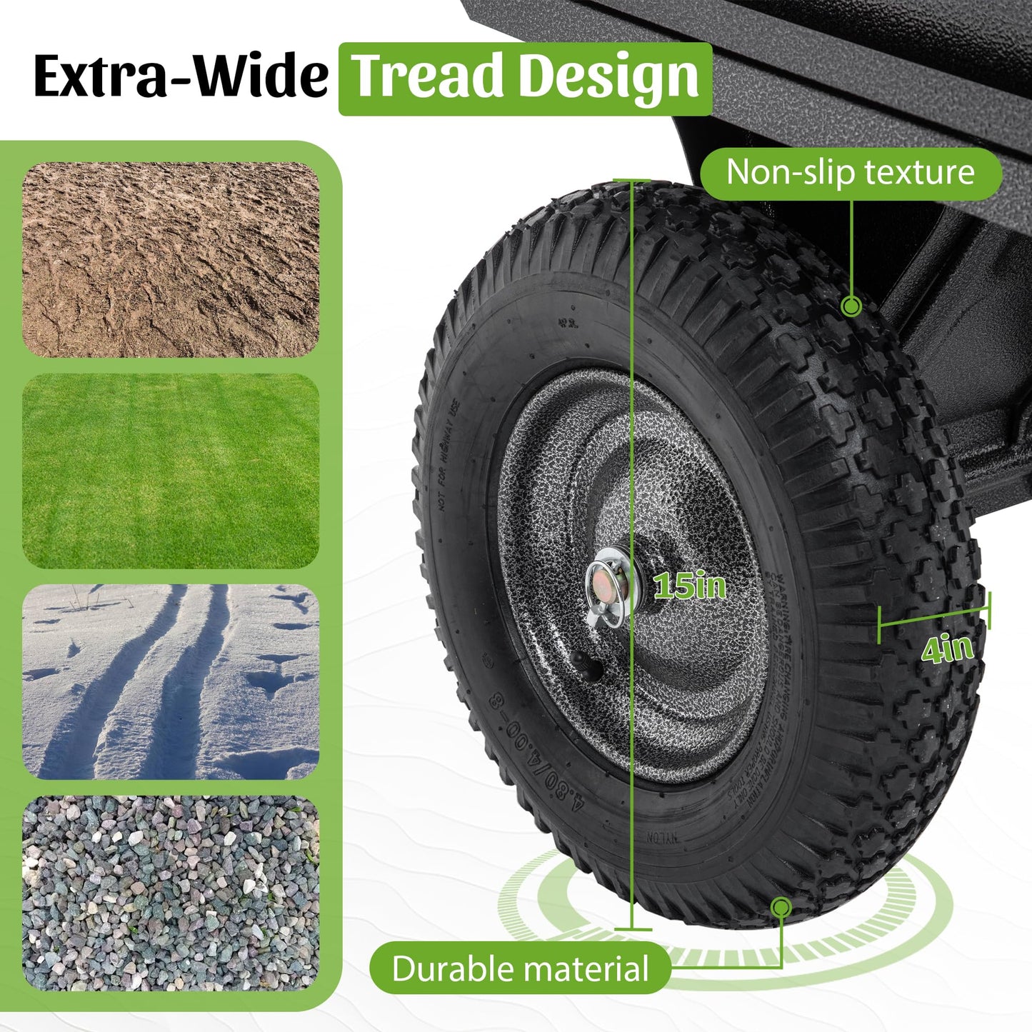 KEIKI 600 lb Garden Dump Cart with Tow Hitch, 17 Cu Ft Heavy Duty Steel Utility Trailer, Dual Dumping Lawn Cart with 16" Tires for ATV UTV Tractor Yard Hauling