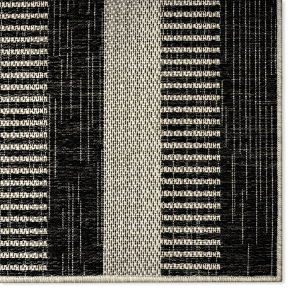 Nicole Miller New York Patio Country Charlotte Modern Stripe Indoor/Outdoor Area Rug, Black/Grey, 5'2"x7'2"