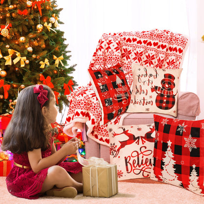 TDHDIKE Farmhouse Christmas Pillow Covers - 18x18 Inch Set of 4, Sofa Couch Decorations