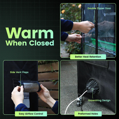 WORTH Mini Greenhouse with 18W T8 Grow Lights & Thermo-Hygrometer 27"x15"x70" Smart Indoor Grow Tent with Black Oxford Fabric Cover Plant Stand with Casters & Ventilation Flaps for Seed Starting