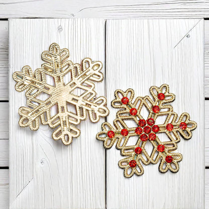 Rodvanvo 10PCS Large Hollow Hexagonal Winter Holidays Embellishment DIY Craft for Party Decorations Gift Box,Dress,Rhinestone Alloy Appliques Christmas Day Home Decor (Gold Bottom Red Rhinestone)