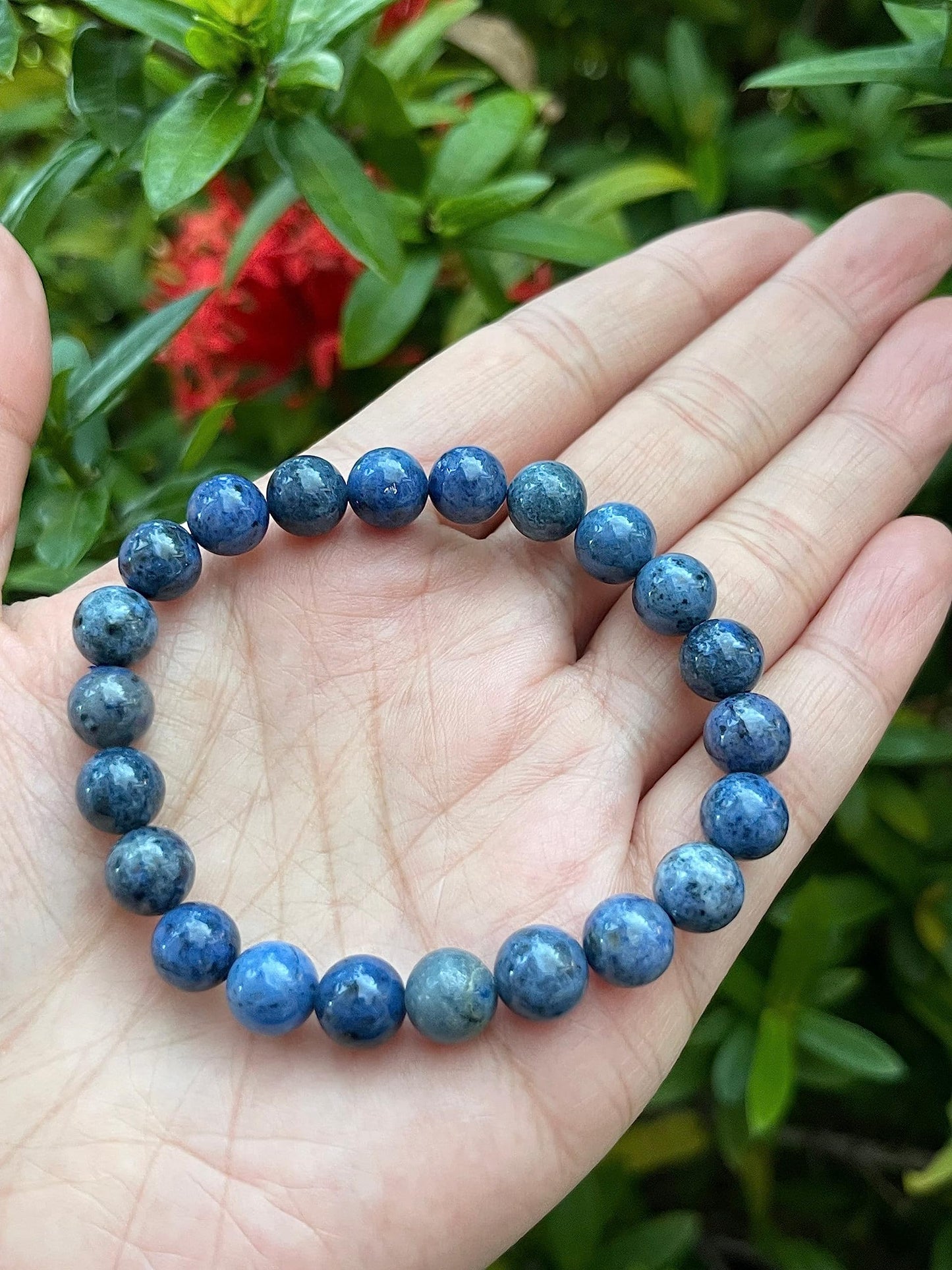 GAF TREASURES Dumortierite Crystal Bead Bracelet 8mm, Genuine Dumortierite Stretch Gemstone Bracelet, Healing Crystal Bracelet, Gift for Men & Women (1)