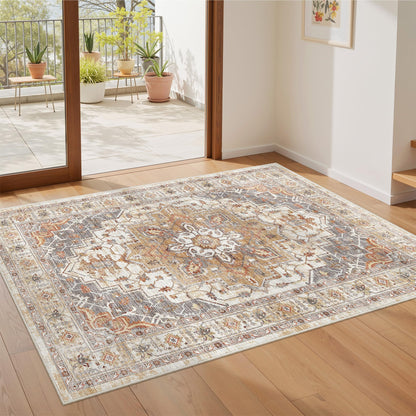 befbee 3x5 Rug, Ultra-Thin Area Rugs for Living Room,Non-Slip Lightweight Washable Rug for Bedroom,Kitchen,Entryway,Stain Resistant Small Carpet (Turmeric/Grey, 3'x5')
