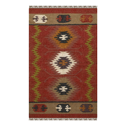 Reversible Kilim Area Rug 3x5 Southwestern Wool Jute Geometric Design Multicolor Hand Woven Rug Thick 0.19" Flatweave Carpet Indoor Outdoor Rugs for Bedroom Enterway Kitchen