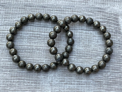 GAF TREASURES Pyrite Crystal Bead Bracelet 8mm, Genuine Pyrite Stretch Gemstone Bracelet, Healing Crystal Bracelet, Gift for Men & Women (1)