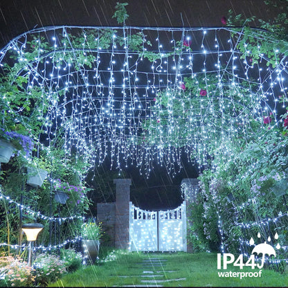 QITONG Icicle Lights for Outside, 66ft 800 LED String Lights Plug in with 8 Modes, Connectable White Icicle Christmas Light Clear Wire Indoor