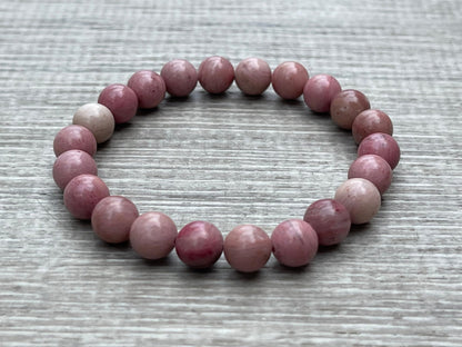 GAF TREASURES Rhodonite Crystal Bead Bracelet 8mm, Genuine Rhodonite Stretch Gemstone Bracelet, Healing Crystal Bracelet, Gift for Men & Women (1)
