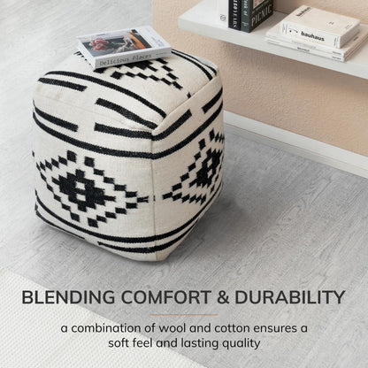 Anji Mountain Pouf Ottoman Foot Rest, Handmade Ottoman Pouf, Comfortable Foot Stool, Decorative Floor Seating for Living Room Decor, Bedroom & Home Décor Accent - Carbon Ikat