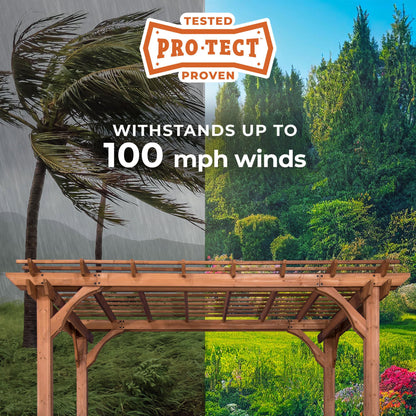 Backyard Discovery Beaumont 14' x 10' Traditional Cedar Wood Pergola Kit with Trellis Roof, All-Season Durability, High-Wind Rating, PowerPort, Shade for Outdoor Patio, Deck, Garden, and Entertaining