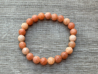 GAF TREASURES Peach Calcite Crystal Bead Bracelet 8mm, Genuine Peach Calcite Stretch Gemstone Bracelet, Healing Crystal Bracelet, Gift for Men & Women (1)