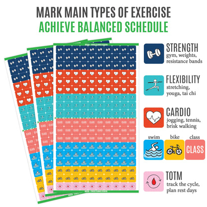 Mirida Planner Stickers - Fitness Pack of 2076 Mini Icons for Workout, Healthy Diet, Gym Exercise, and Habits - for Calendar and Journal