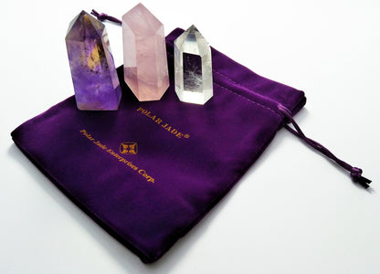 Mina Heal Healing Crystal Wands Point Faceted Prism Bars for Reiki Chakra Meditation Therapy Home Decoration Set of 3 (Rose Quartz, Clear Quartz & Amethyst)