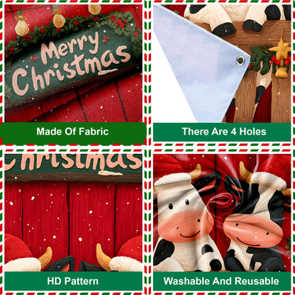 Christmas Door Cover, 35.4 x 70.8 inch Merry Christmas Door Cover Hanging Banner Backdrop Xmas Winter Holiday Decor for Front Door, Two cows